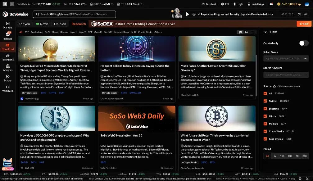 SoSoValue Research Terminal Interface